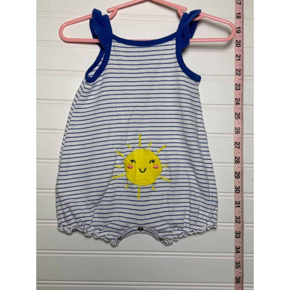 Carters Baby Girl 3M Blue White Sun Bubble Romper Ruffle Sleeve One Piece